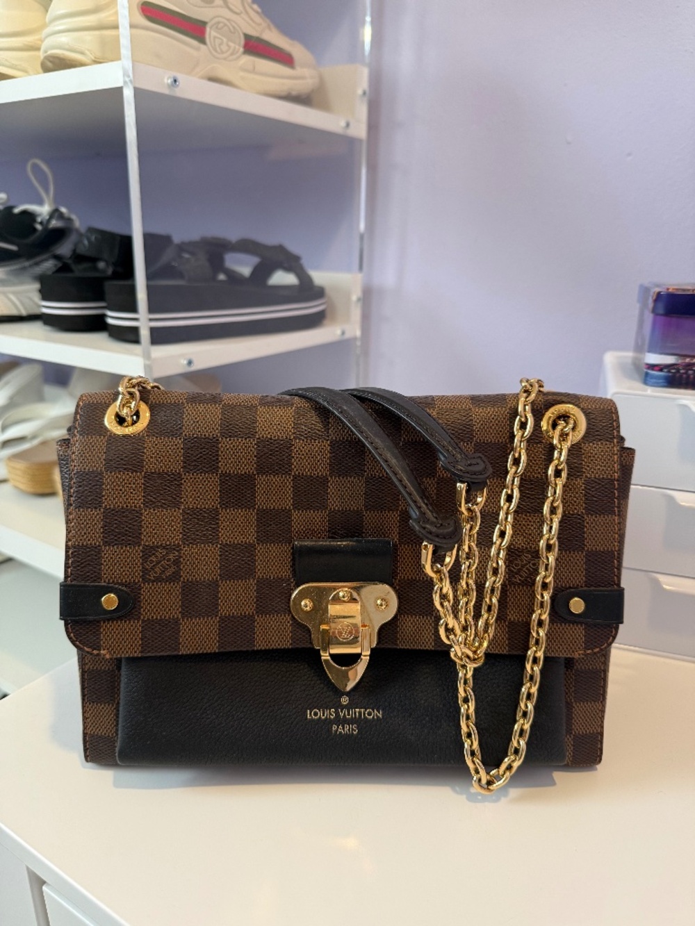 Louis Vuitton shoulder purse | Damier Ebene Vavin PM Black